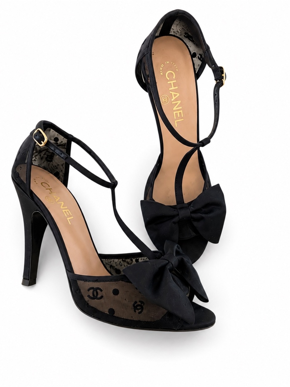 AUTHENTIC! CHANEL Black Women's Heels with Bow Accent
